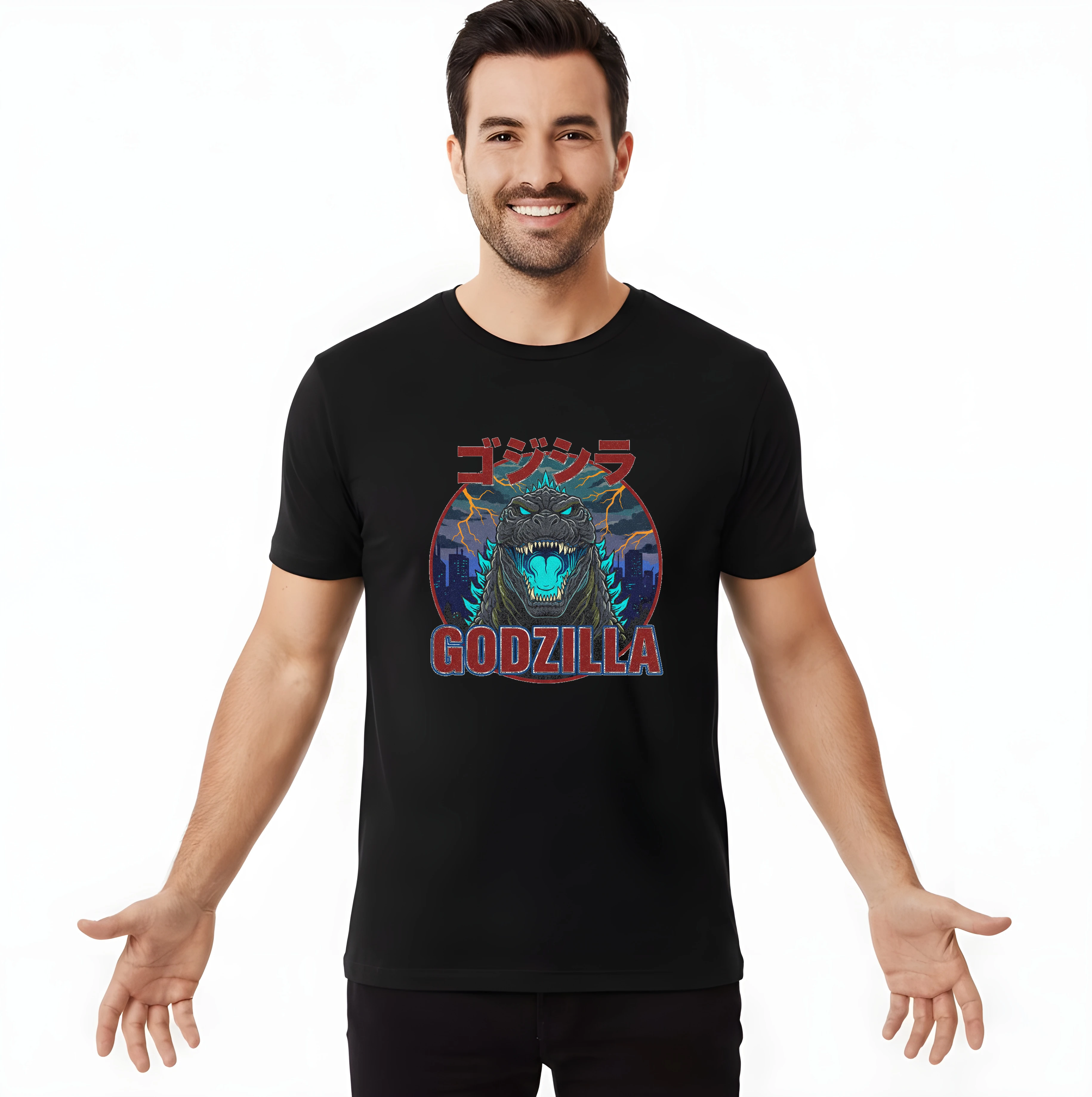 Pánske tričko Godzilla Nočná Hnev Jadrová Žiara A Mestská Búrka