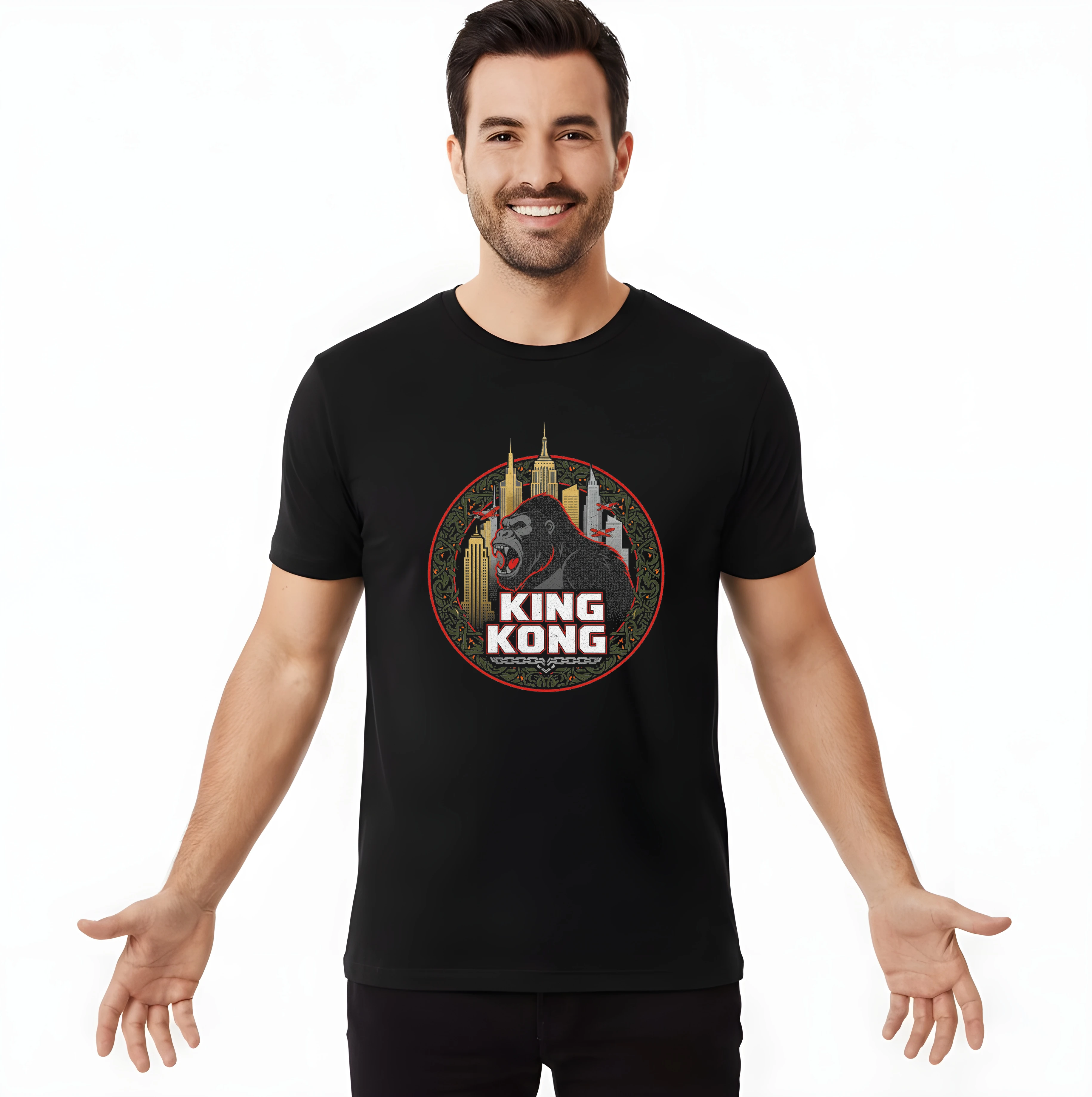 Pánske tričko King Kong V New Yorku Rev Mrakodrapové Džungľa A Lietadiel