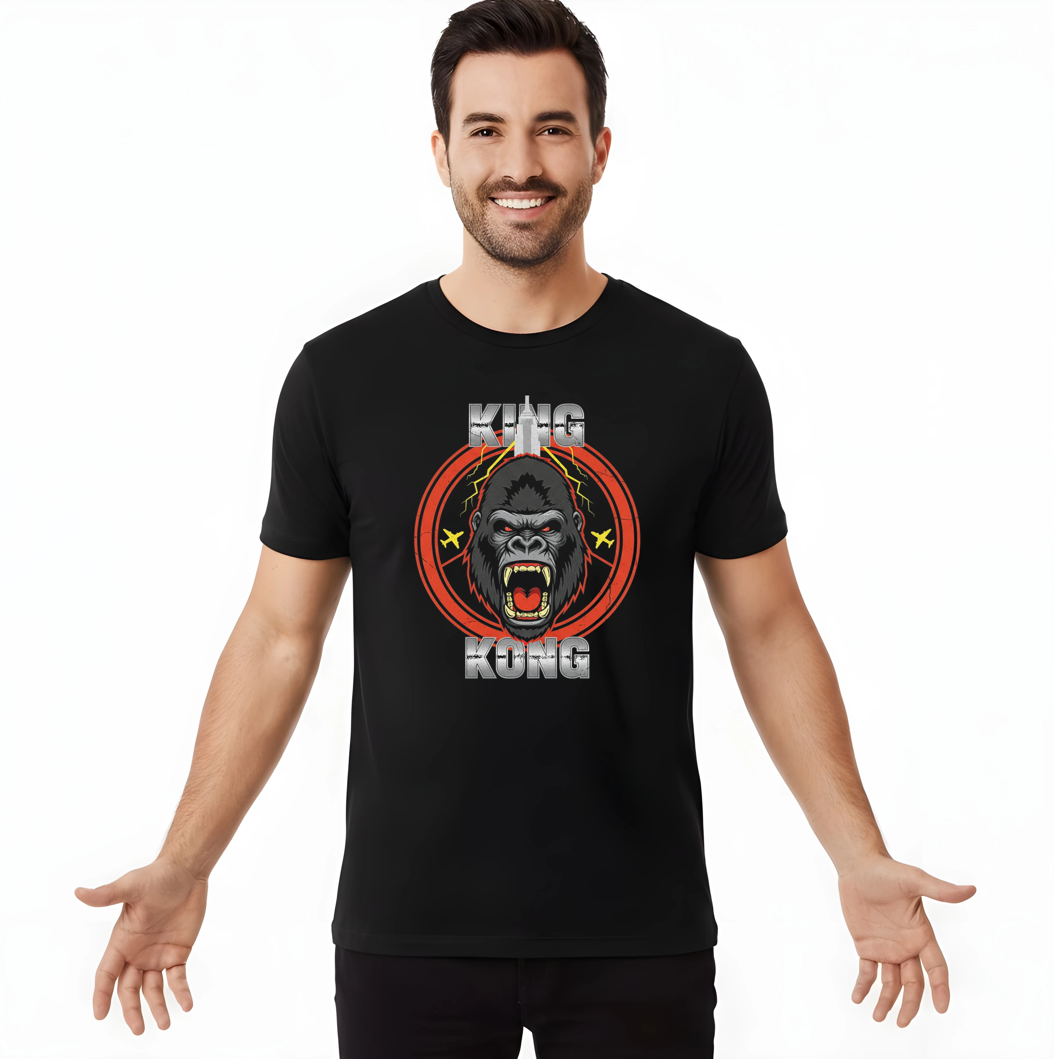 Pánske tričko Hrmiaci King Kong Medzi Blesky Lietadlami A Mrakodrapy