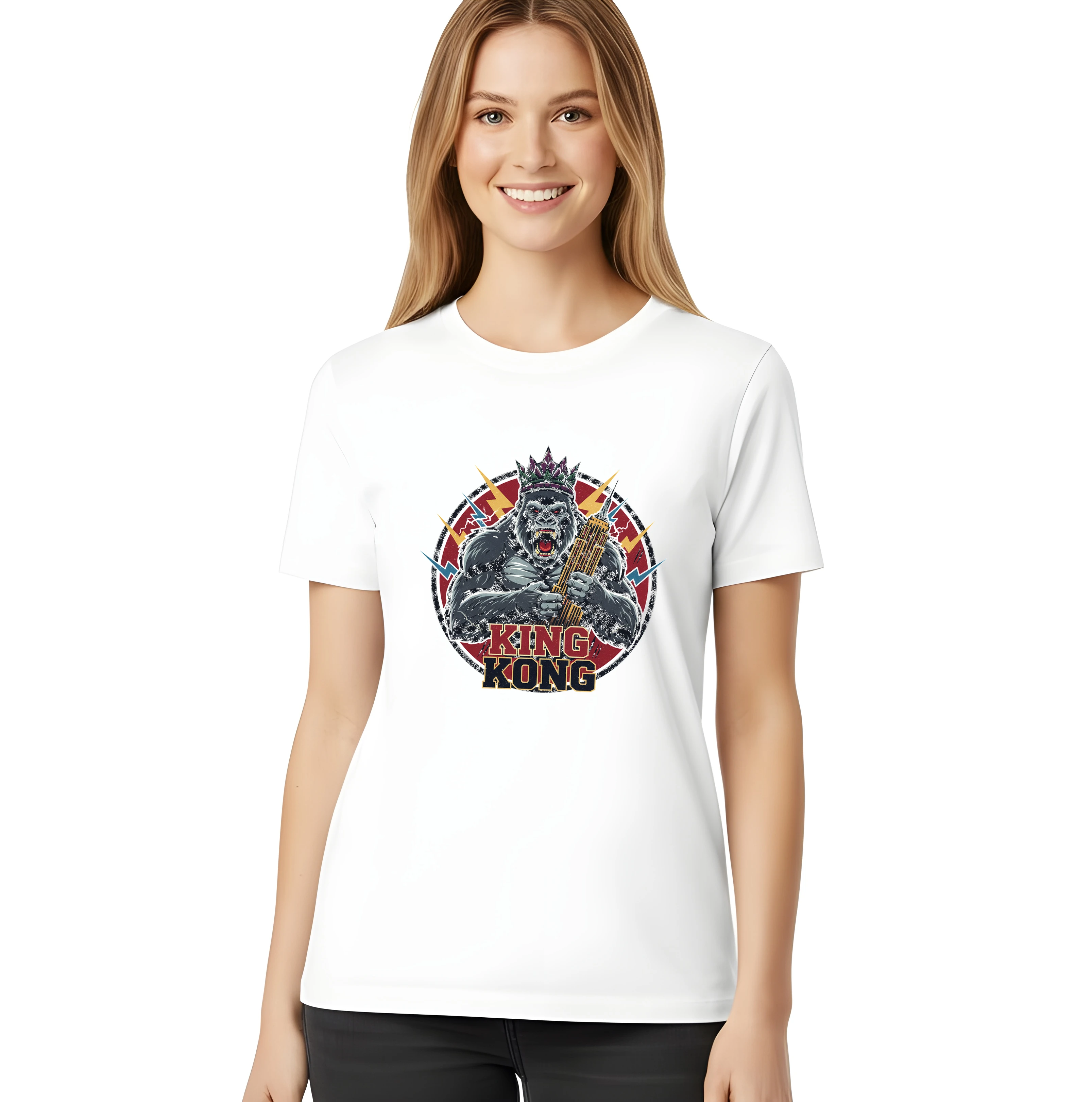 Dámske tričko Kráľovský Výkrik King Kong S Korunou A Mrakodrapy