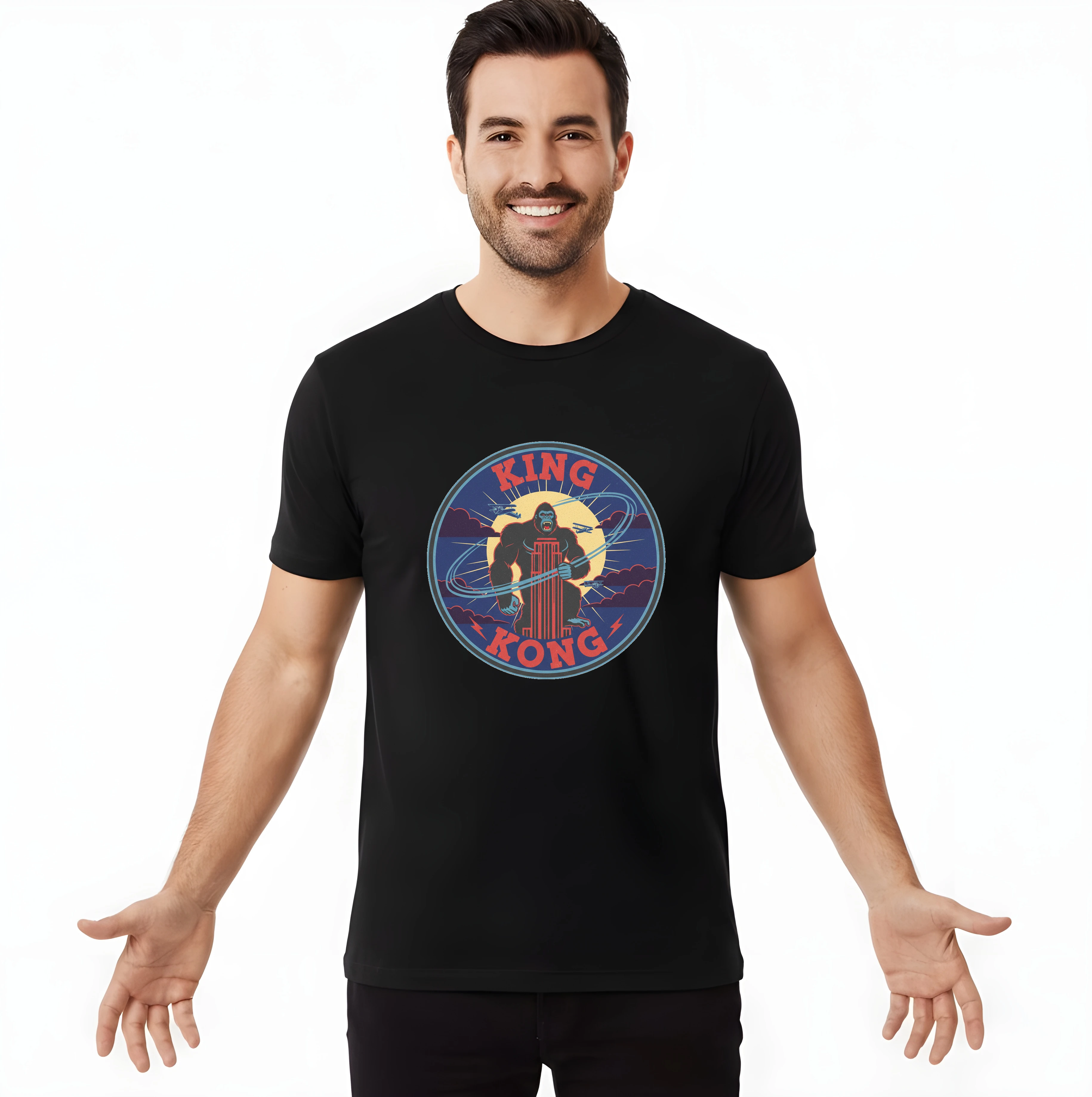 Pánske tričko Legendárna King Kong Na Mrakodrape V Retro Nočnom Odznaku