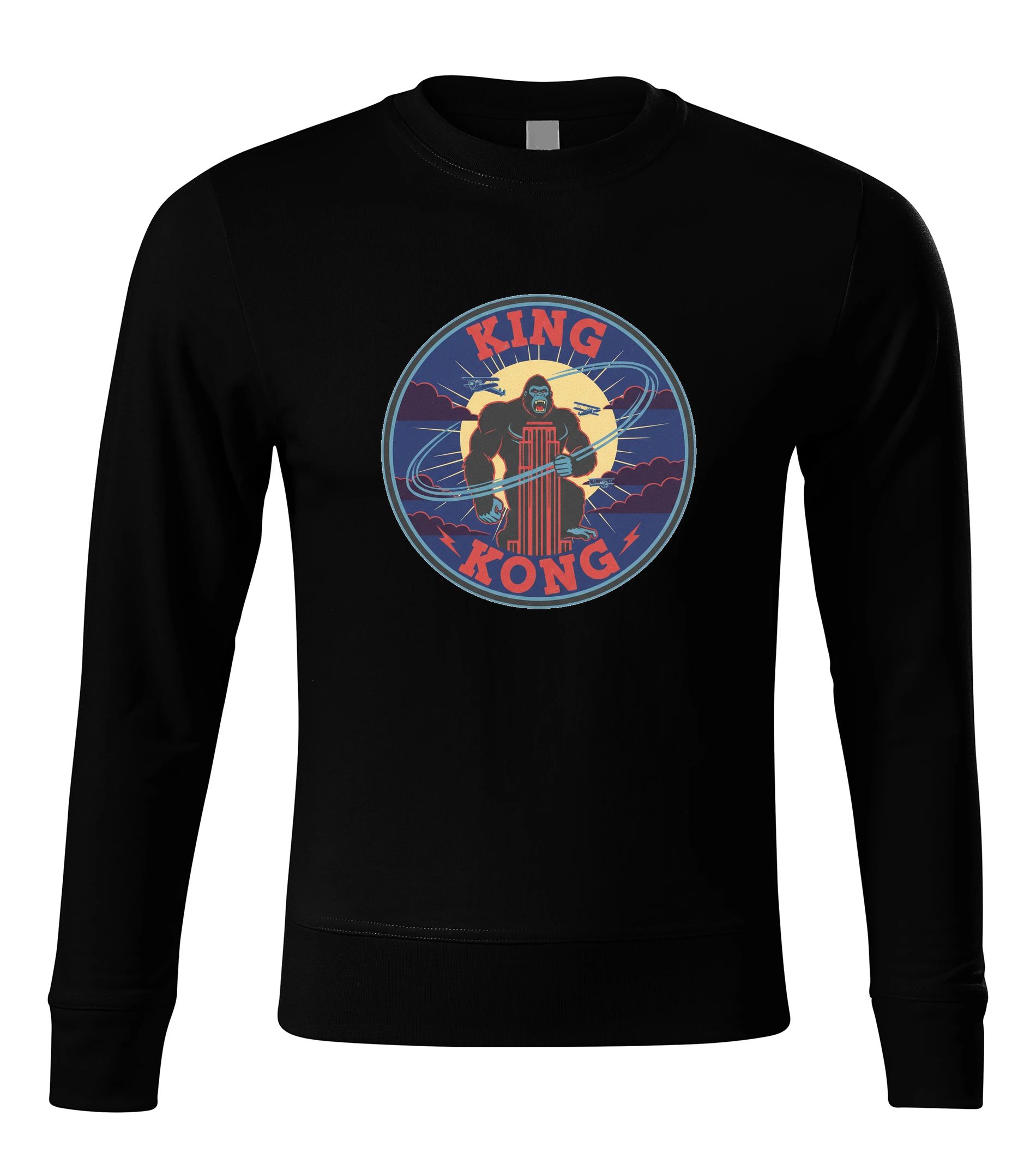 Mikina bez kapucne Legendárna King Kong Na Mrakodrape V Retro Nočnom Odznaku