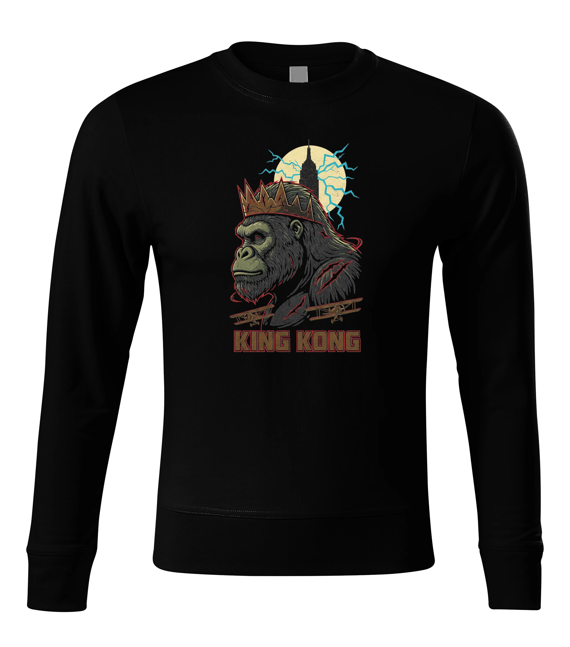 Mikina bez kapucne Kráľovský King Kong S Korunou Šrámy A Mesačnými Bleskami