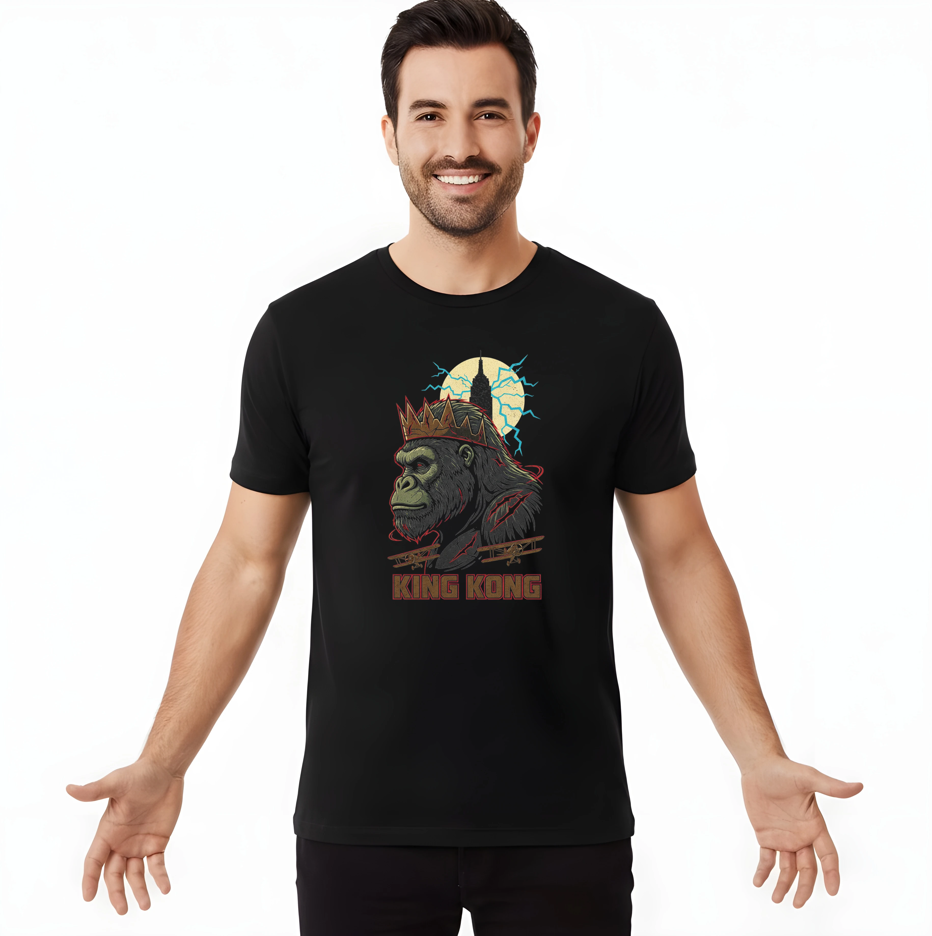 Pánske tričko Kráľovský King Kong S Korunou Šrámy A Mesačnými Bleskami