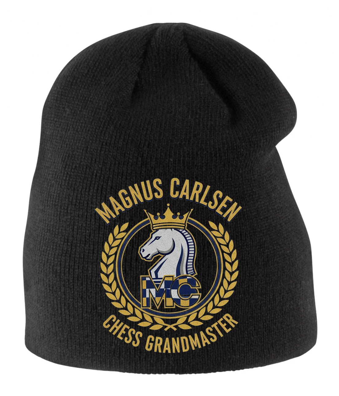 Detská zimná čiapka Magnus Carlsen Kráľovský Šachový Rytier Zlatá Koruna A Vavrín