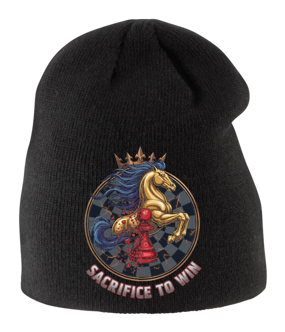 Detská zimná čiapka Šachová Obeť Pešiakom Zlatý Jazdec Ku Korune A Víťazstvo