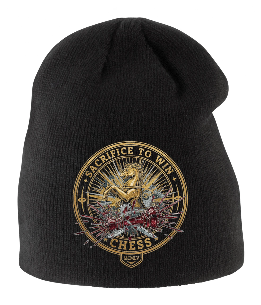 Detská zimná čiapka Chess Obeť Pre Víťazstvo Zlatý Jazdec A Zničený Kráľ