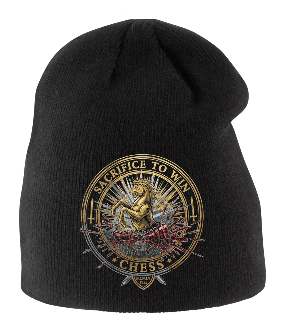 Detská zimná čiapka Obeť Za Víťazstvo Zlatý Jazdec Prelomí Kráľa Chess
