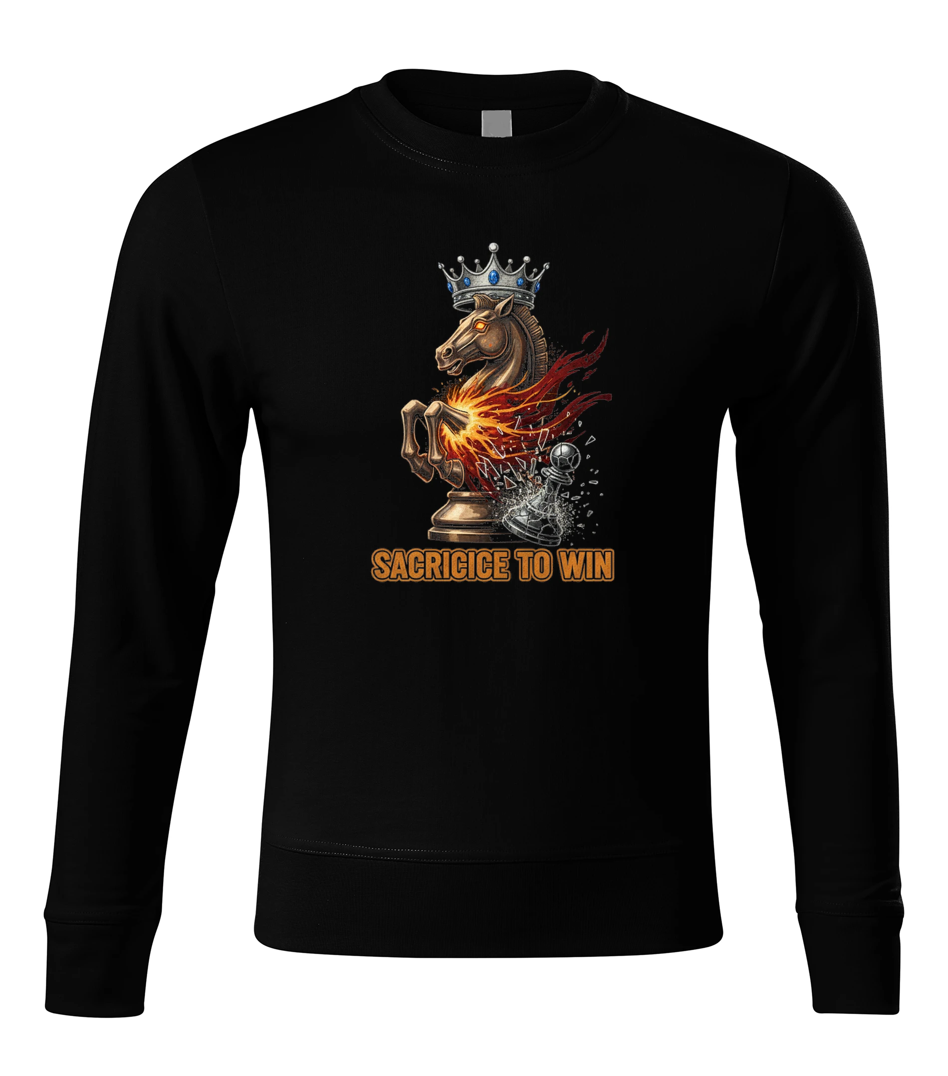 Mikina bez kapucne Šachový Ohnivý Jazdec Obeť Pre Víťazstvo Sacrifice To Win