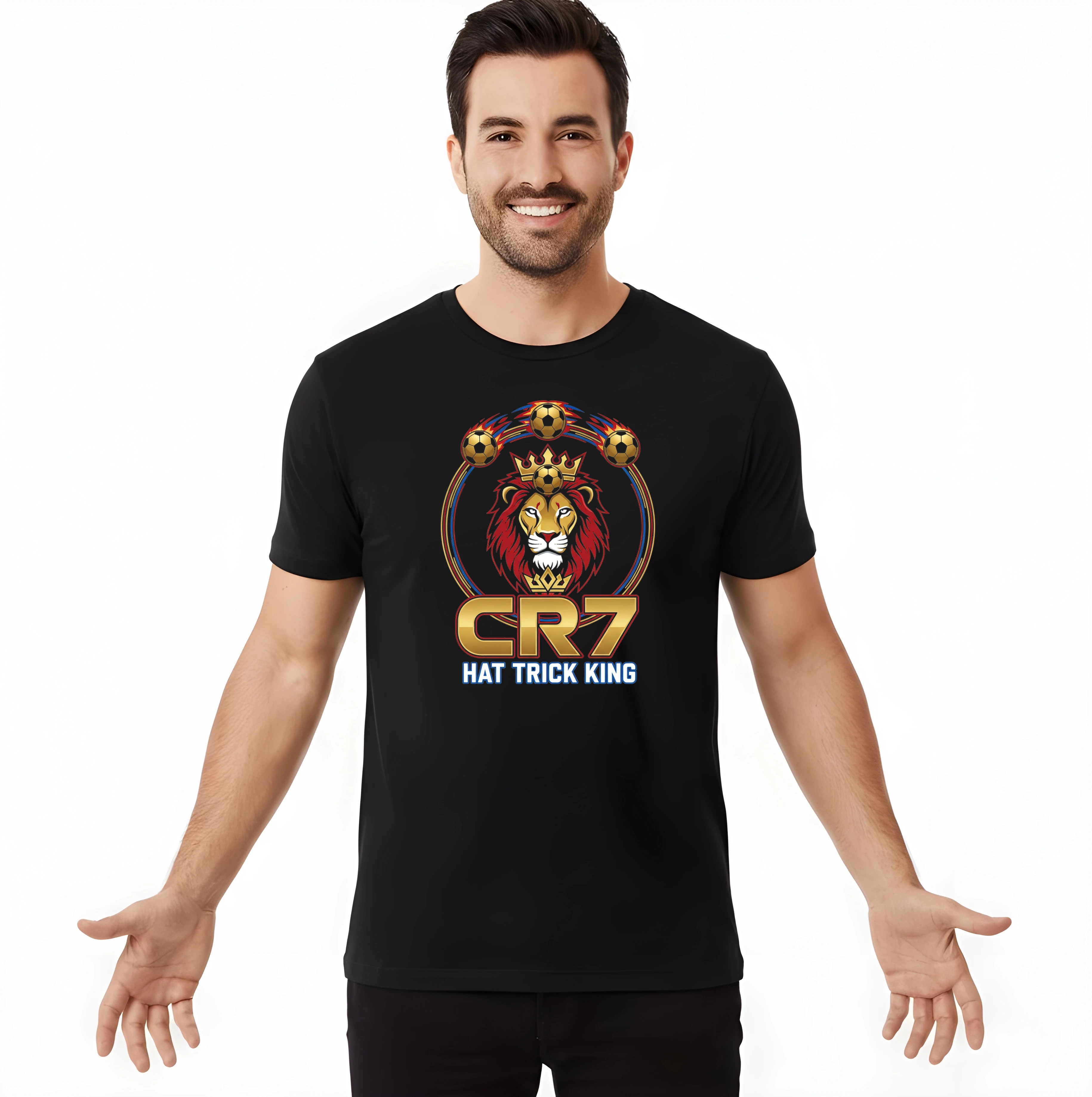 Pánske tričko Cr7 Hat Trick King Zlatý Kráľovský Lev S Korunou A Loptičky