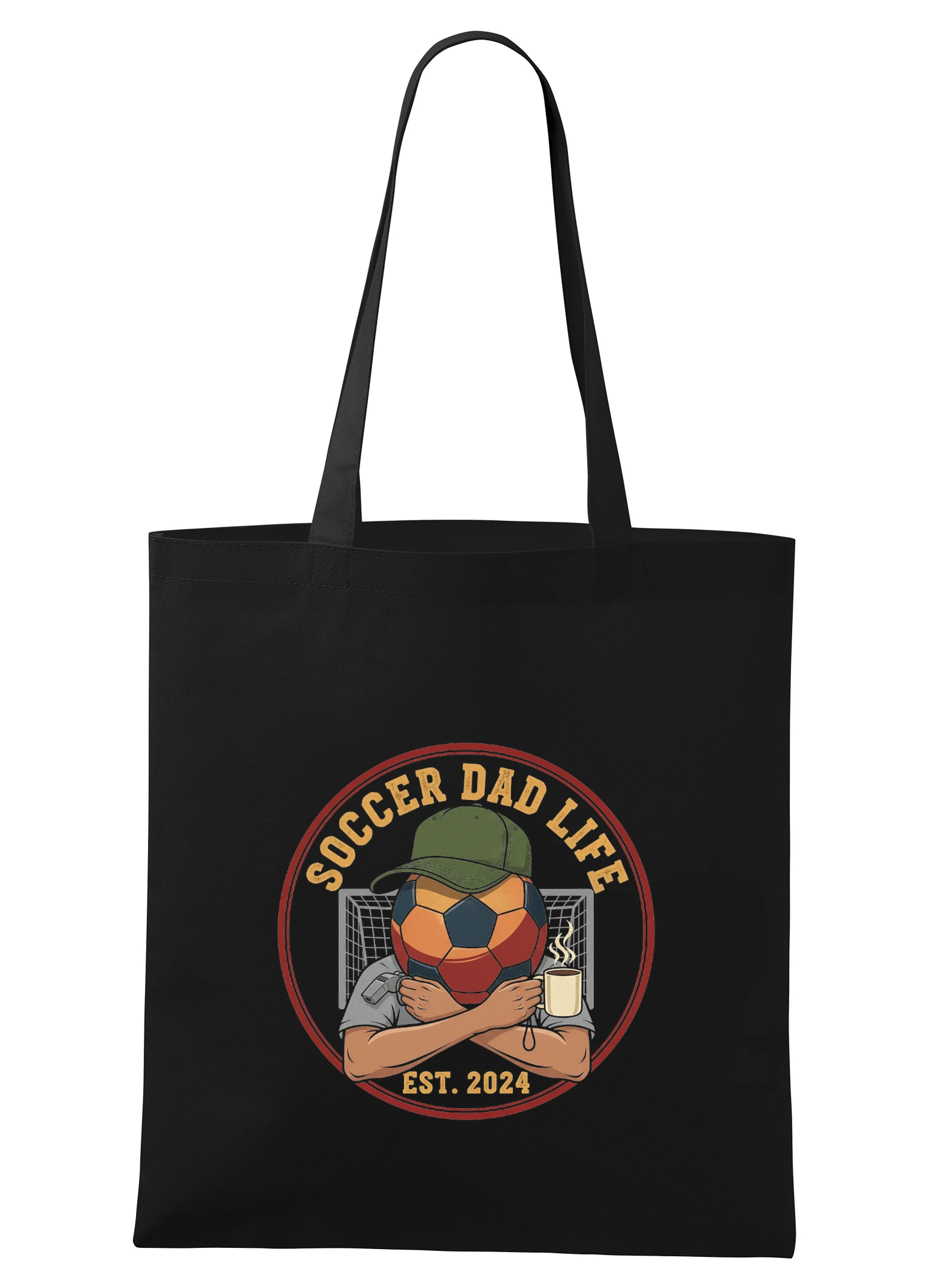 Nákupná taška Život Futbalového Oci Šiltovka Píšťalka A Ranná Káva