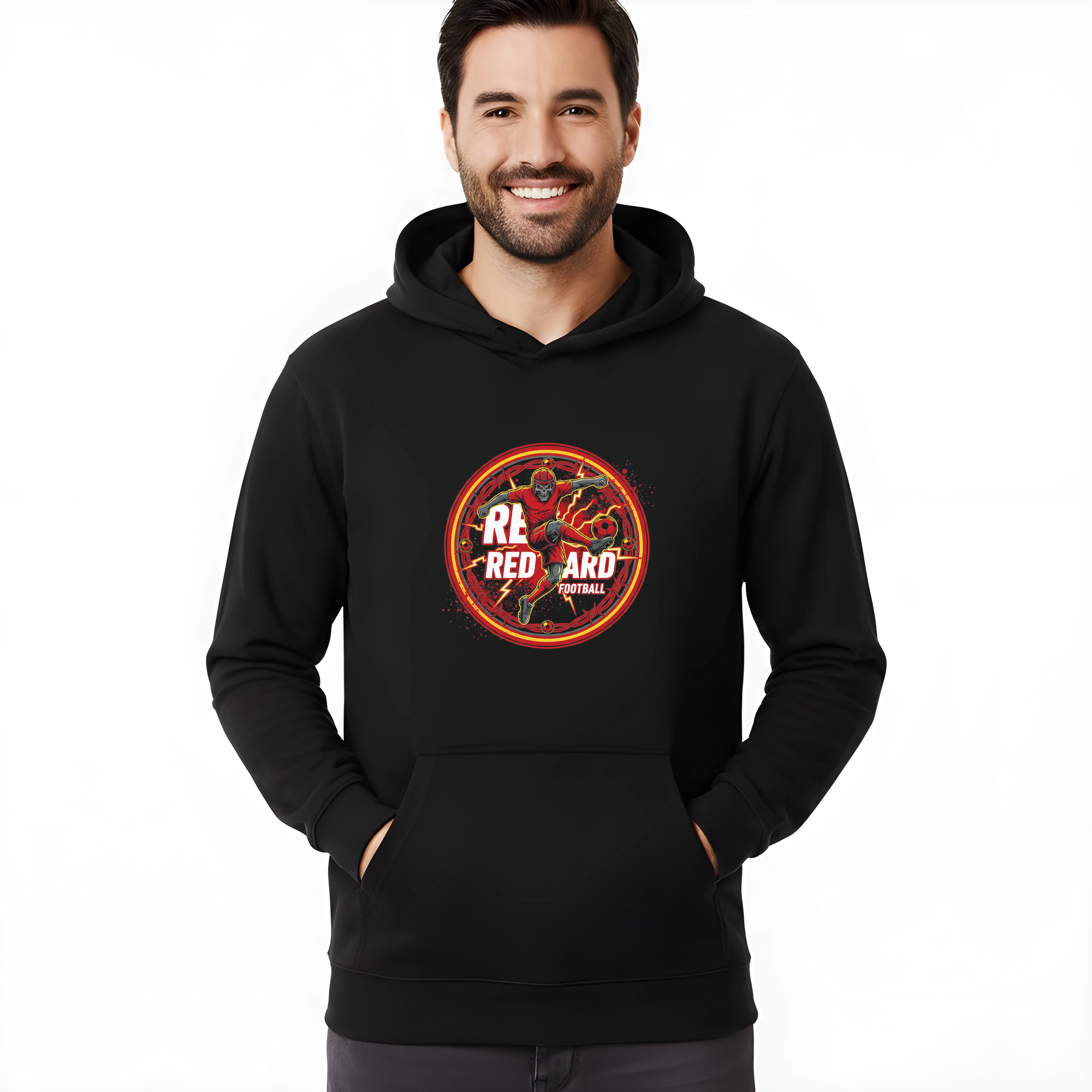 Mikina Red Card Smrtiaci Červený Hráč S Bleskami A Ostnatým Drôtom