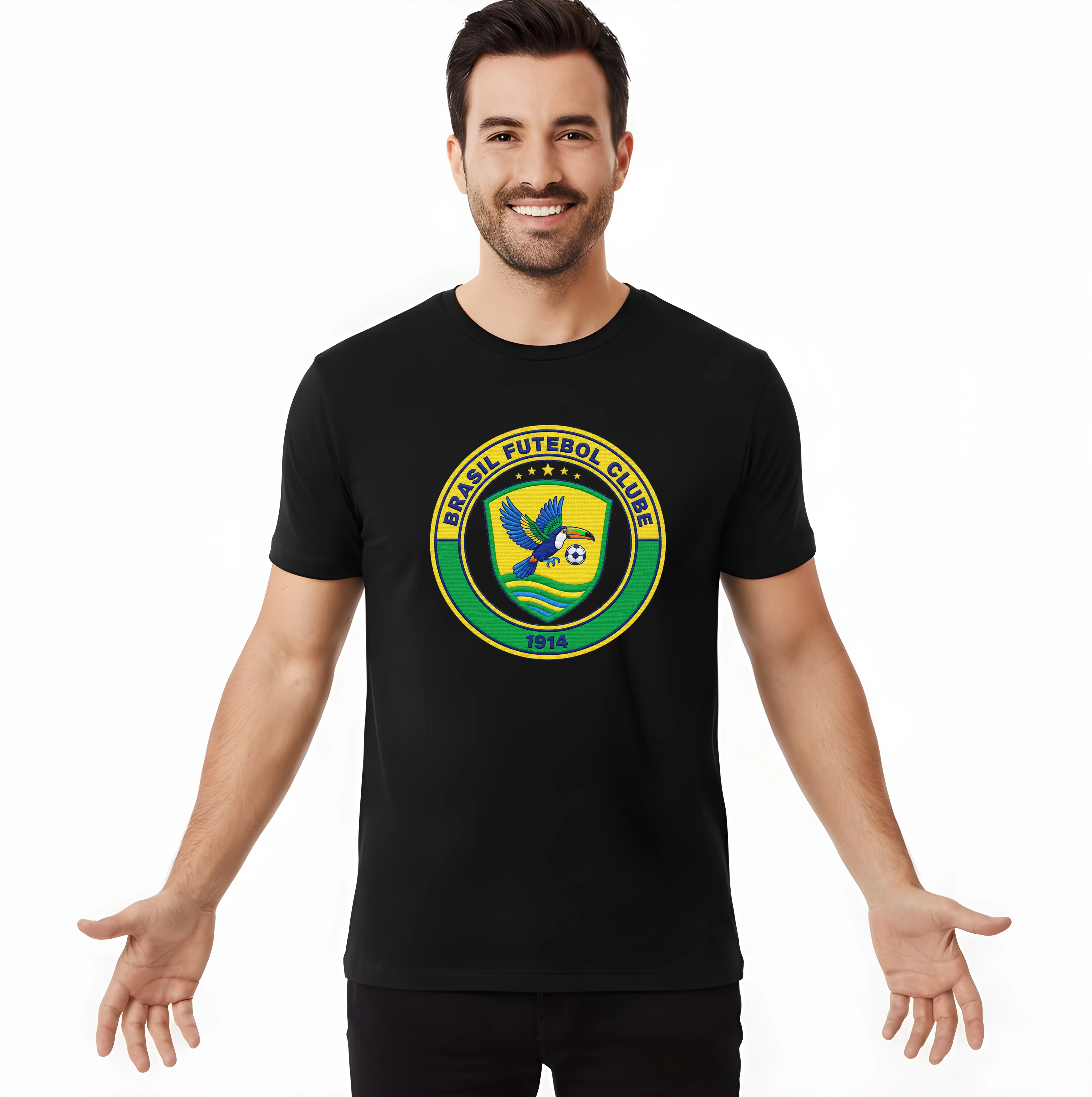 Pánske tričko Brazil Tukan Tropický Futbalový Emblém S Energiou Vlnami A Rokom 1914