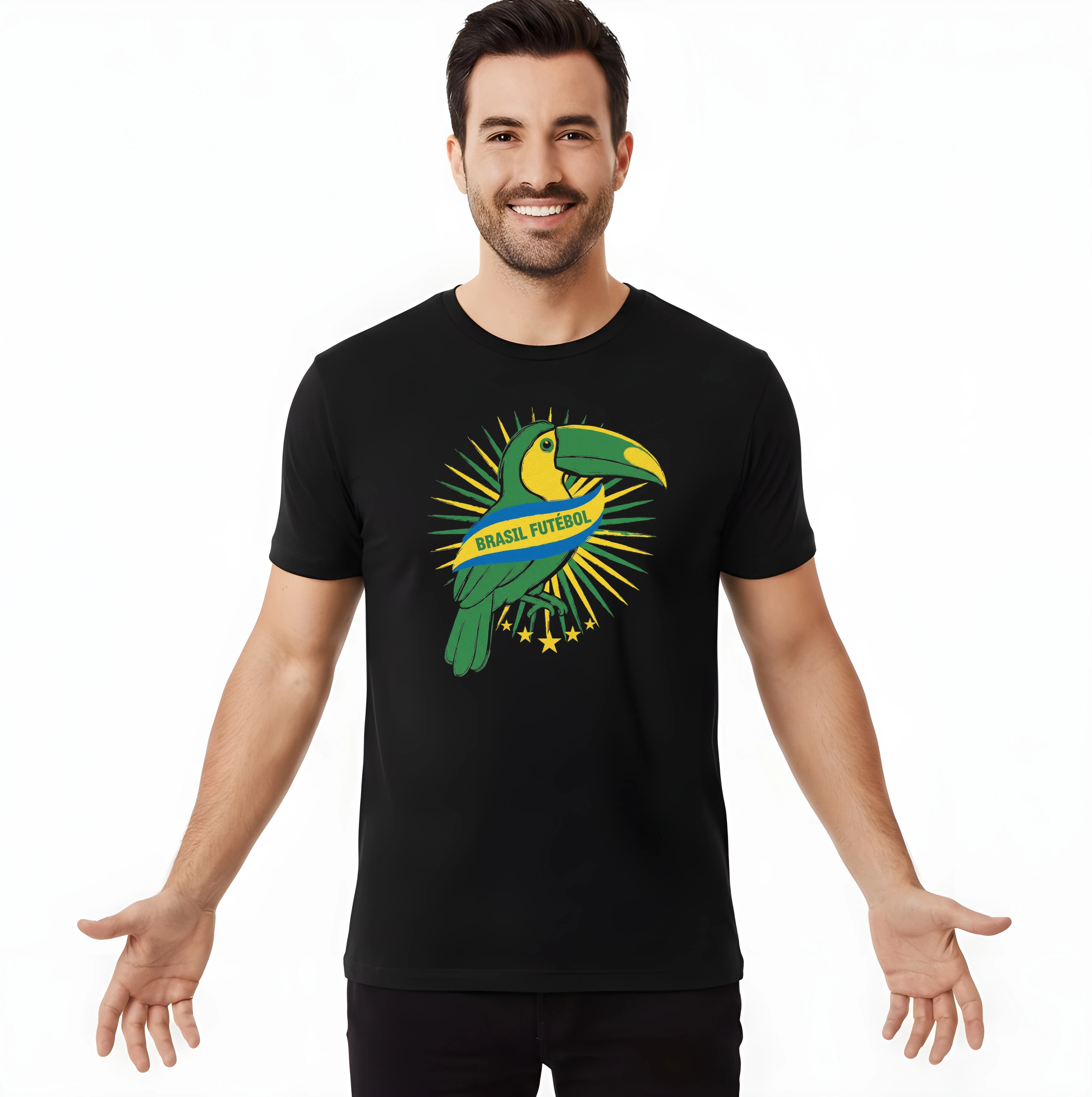 Pánske tričko Tukan Brasil Žiarivá Futbalová Vášeň V Zelenožltom Štýle