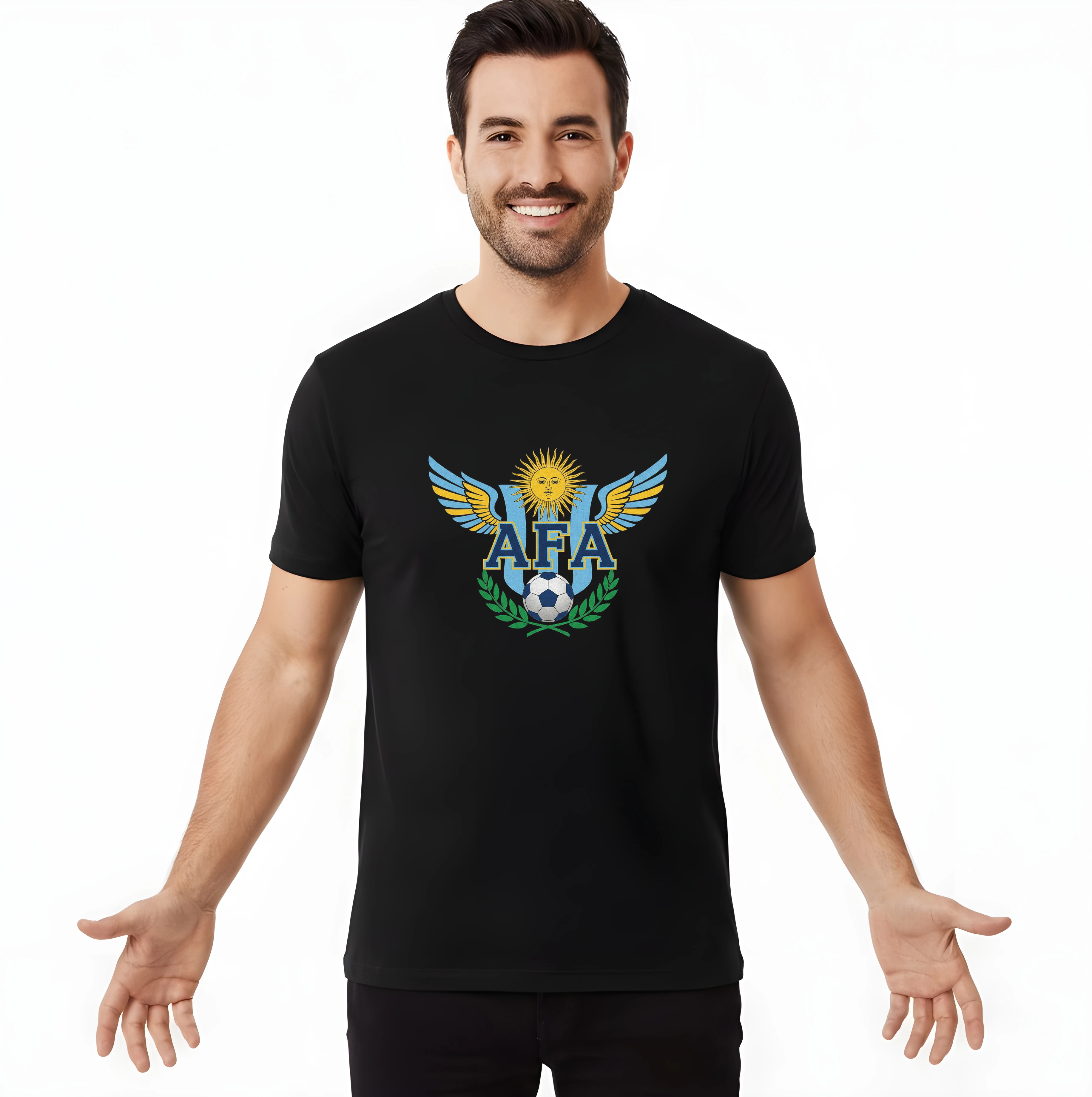 Pánske tričko Afa Argentina Futbalový Emblém So Slnečným Motívom Krídlami A Vavrínovým Vencom