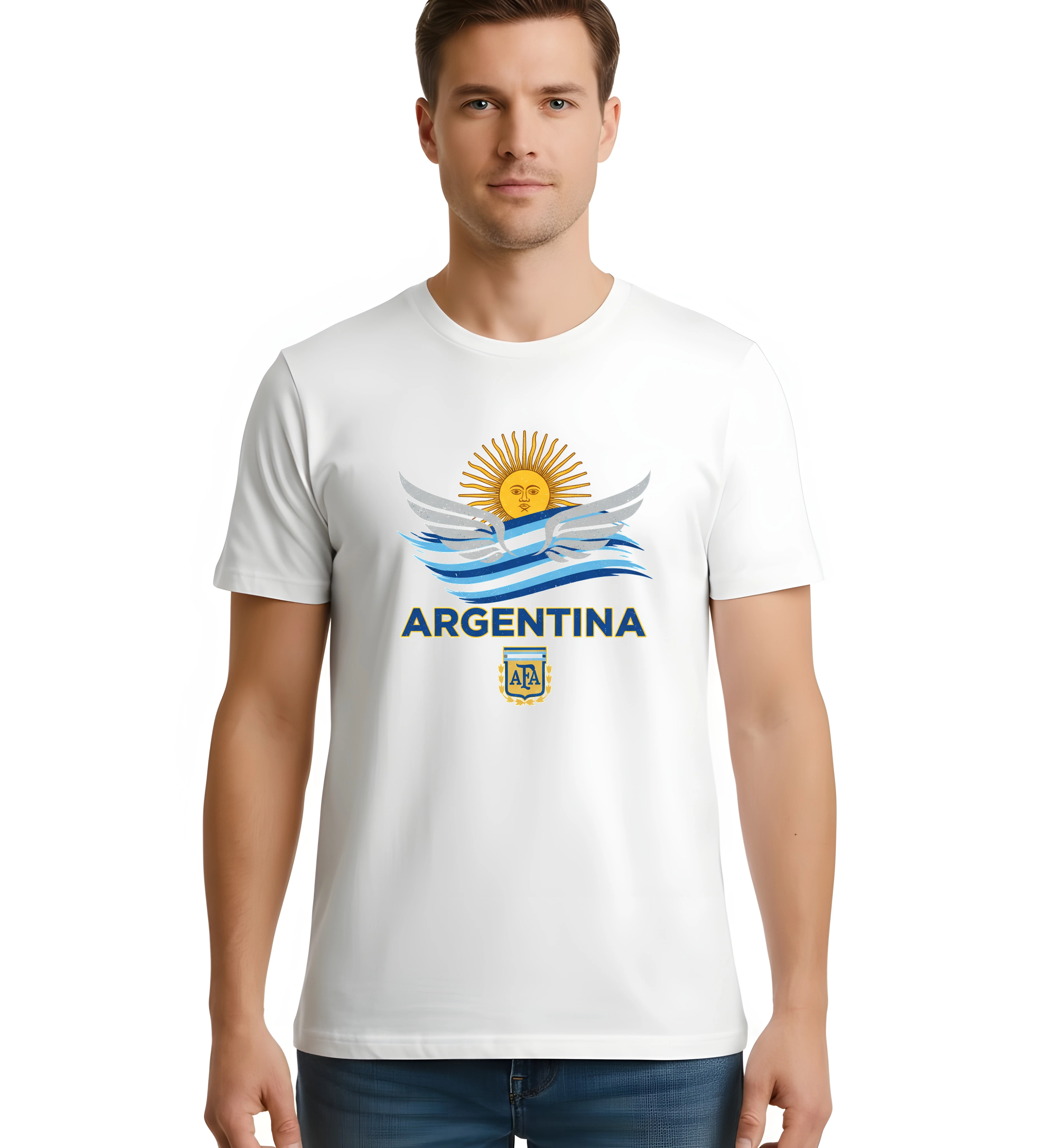 Pánske tričko Slnečné Krídla Argentíny Vlna Národnej Hrdosti A Afa Emblém