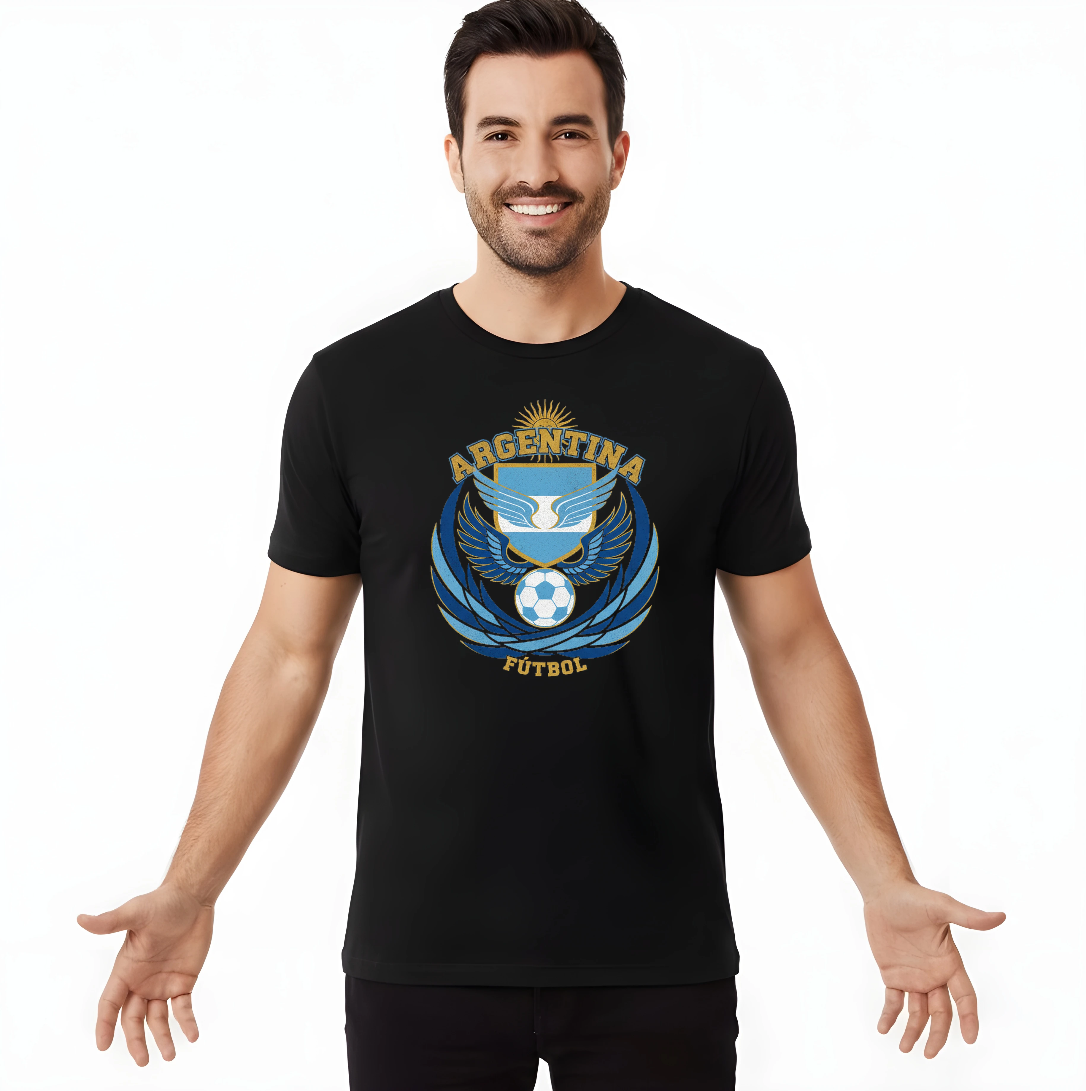 Pánske tričko Argentína Futbalový Erb Okrídlený Lopta Slnko A Sila Národa